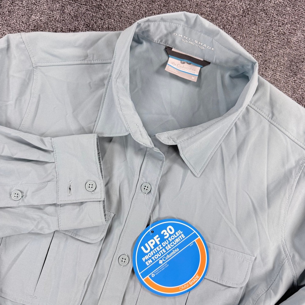 Columbia Silver Ridge Lite Long Sleeve Shirt Womens Medium Blue Grey UPF 30 NWT